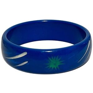 Vintage 1980s Blue Graphic Acrylic Enamel Hand Painted Shooting Star Bangle